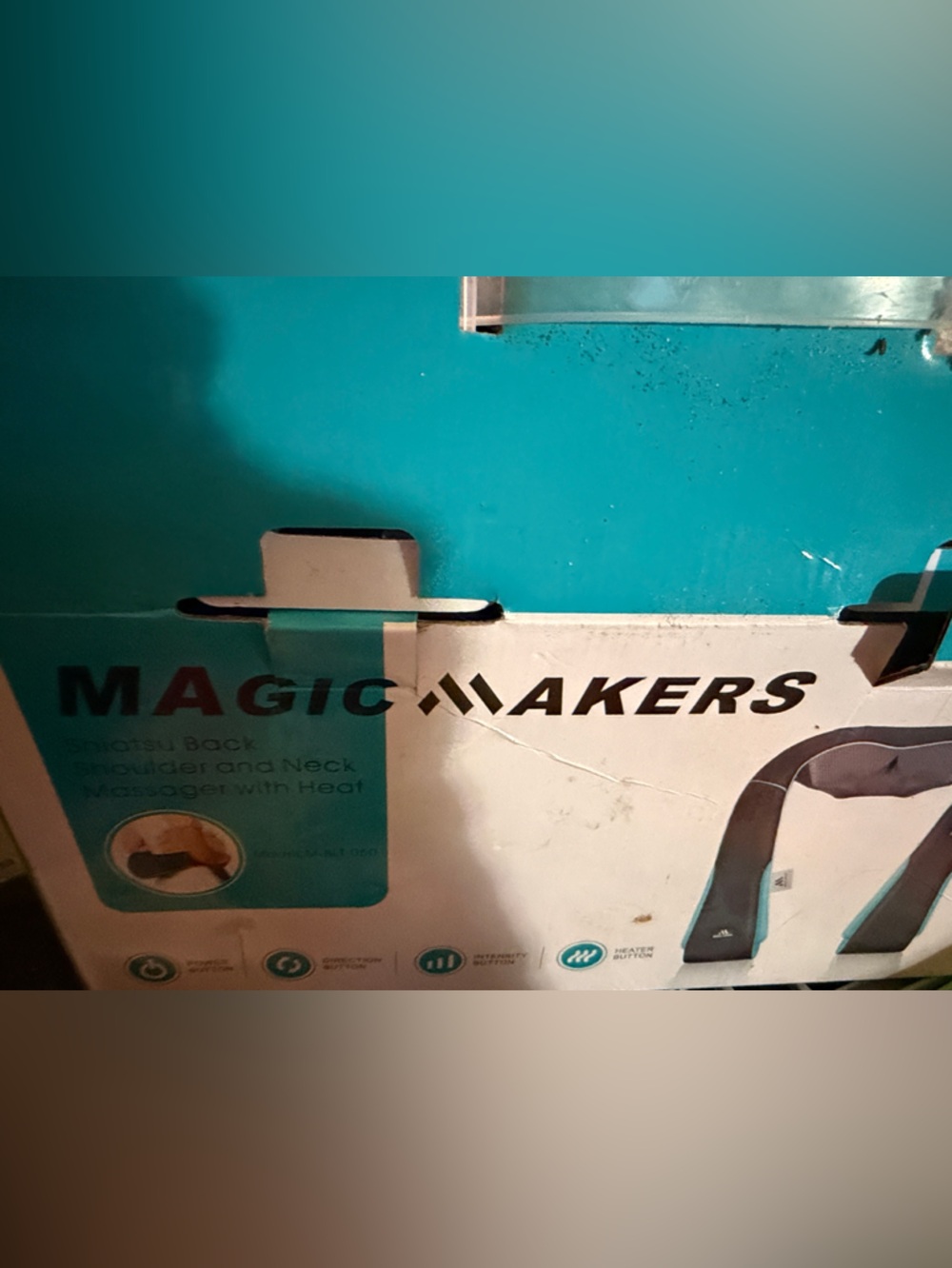 Teal and White Wearable Neck & Back Massager with Heat